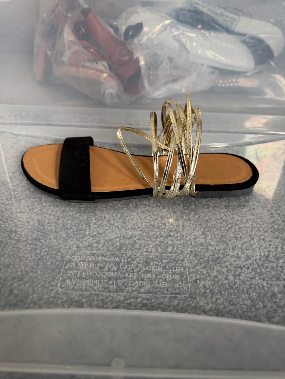 Rosy Women’s Open Toe Slide Sandals Black Gold Detail Size 8 M US